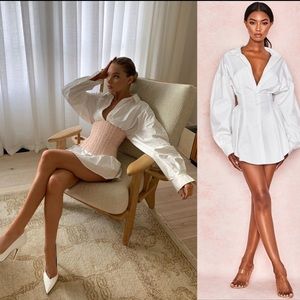 House of CB MADDALENA WHITE CINCHED SHIRT DRESS